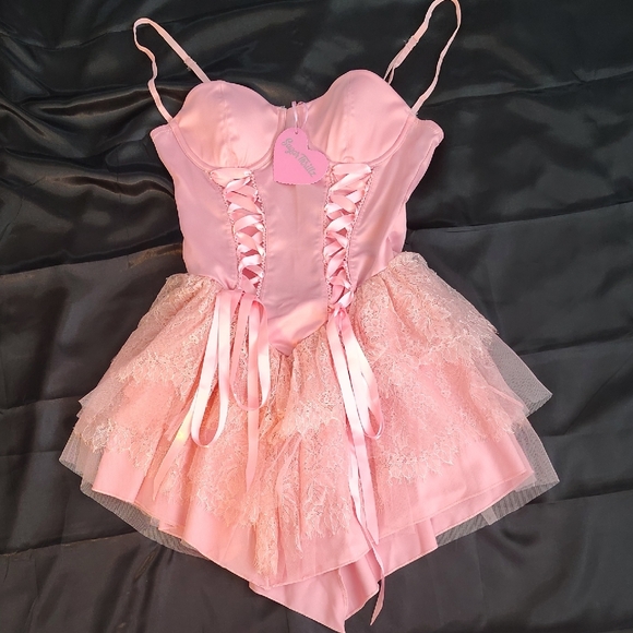 Sugar Thrillz Dresses & Skirts - Sugar Thrillz Pink Lace Corset Dress